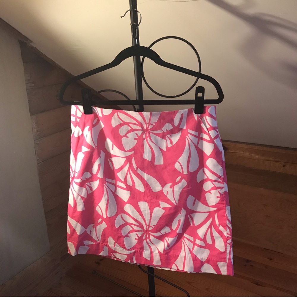 Lilly Pulitzer Pink White Tropical Cotton Pencil Skirt, EUC, 6